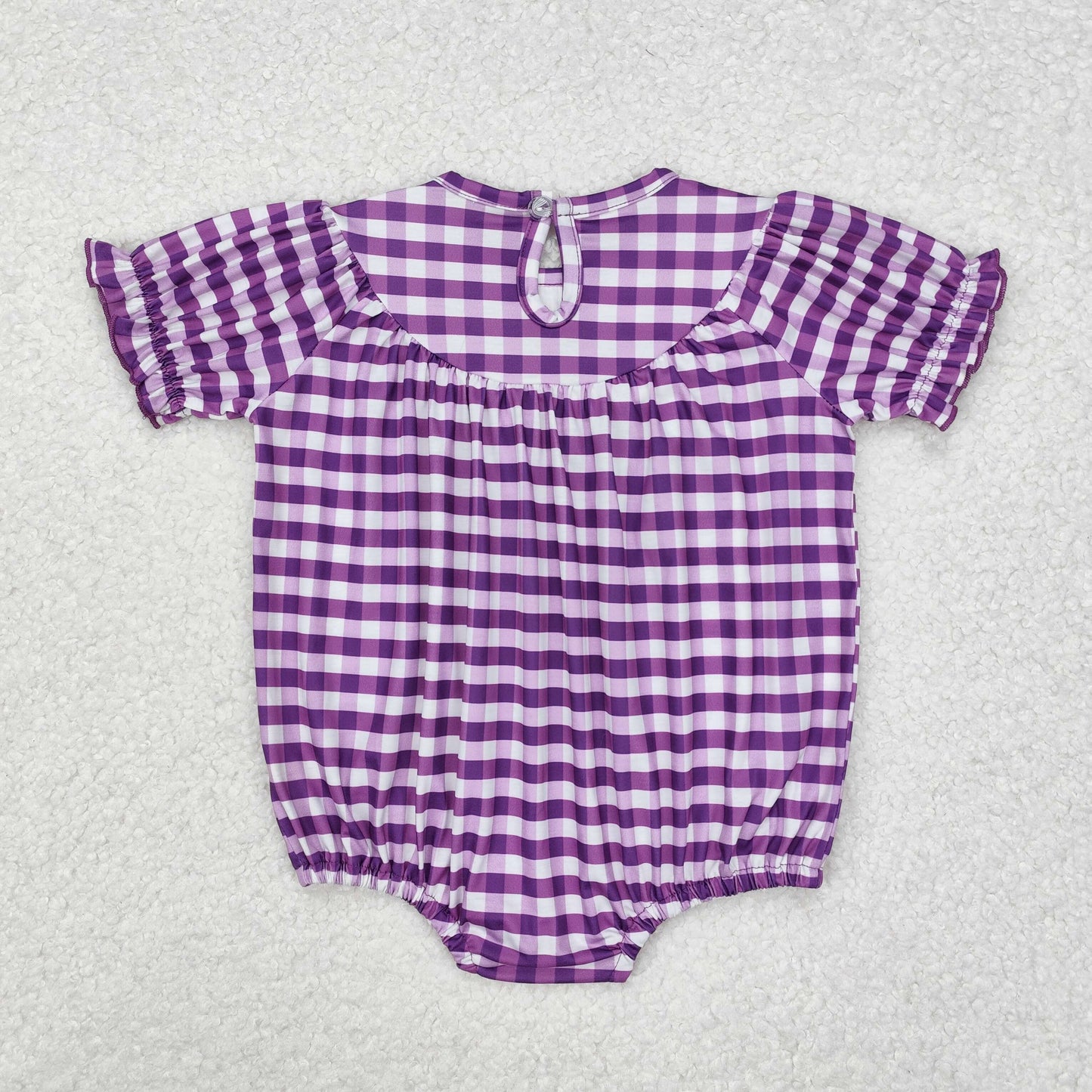 purple plaid embroidery cartoon pattern Baby Romper