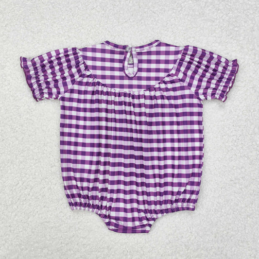 purple plaid embroidery cartoon pattern Baby Romper