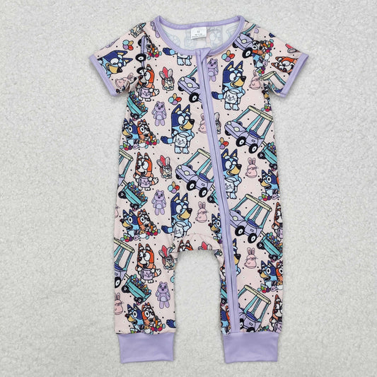 Mardi Gras Purple Print short sleeve baby romper