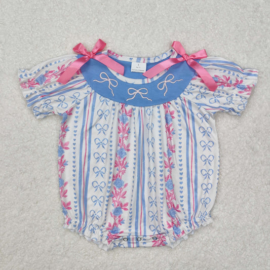Flowers pink bow embroidery Baby Romper