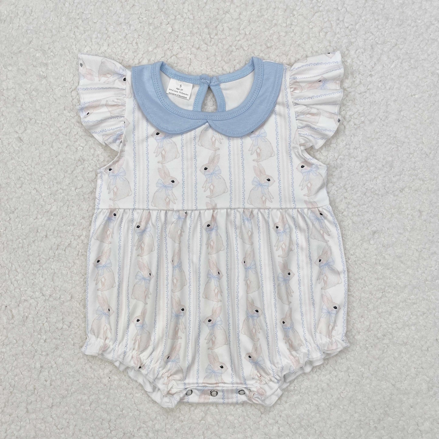 Easter rabbit bows blue Print Baby Romper