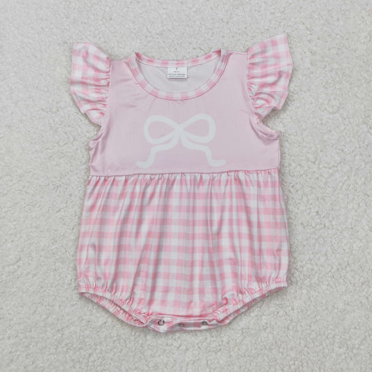 Pink plaid bow pattern Print Baby Romper