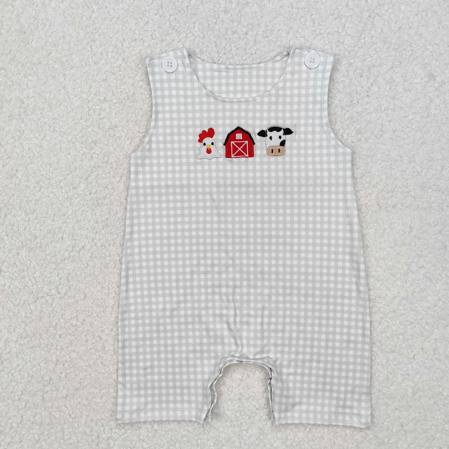 white plaid embroidery pattern Baby Romper