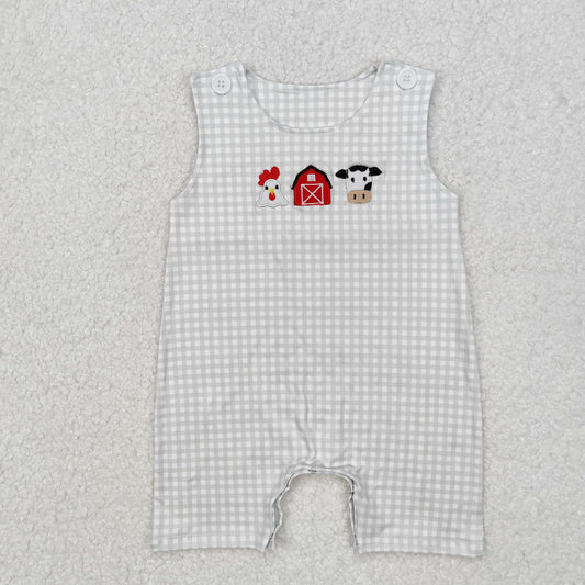 white plaid embroidery pattern Baby Romper