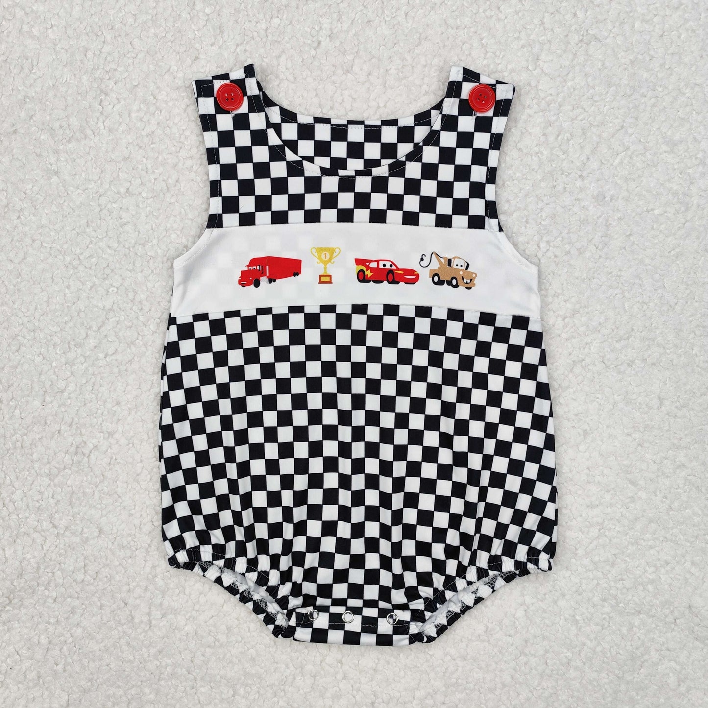 black white plaid print pattern Baby sleeveless Romper