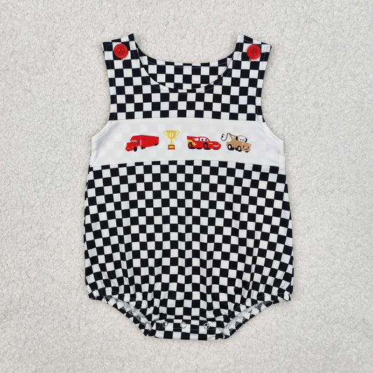 black white plaid print pattern Baby sleeveless Romper