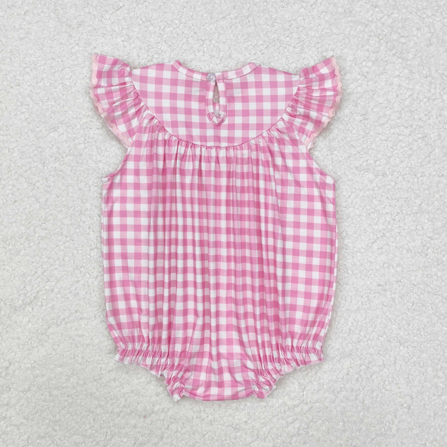 pink plaid embroidery loving bow pattern Baby Romper