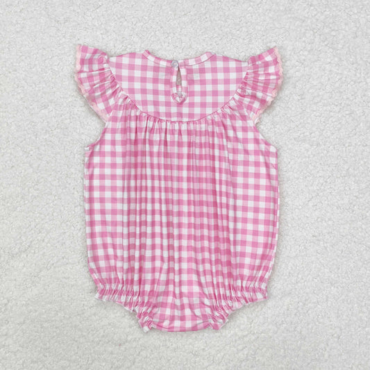 pink plaid embroidery loving bow pattern Baby Romper