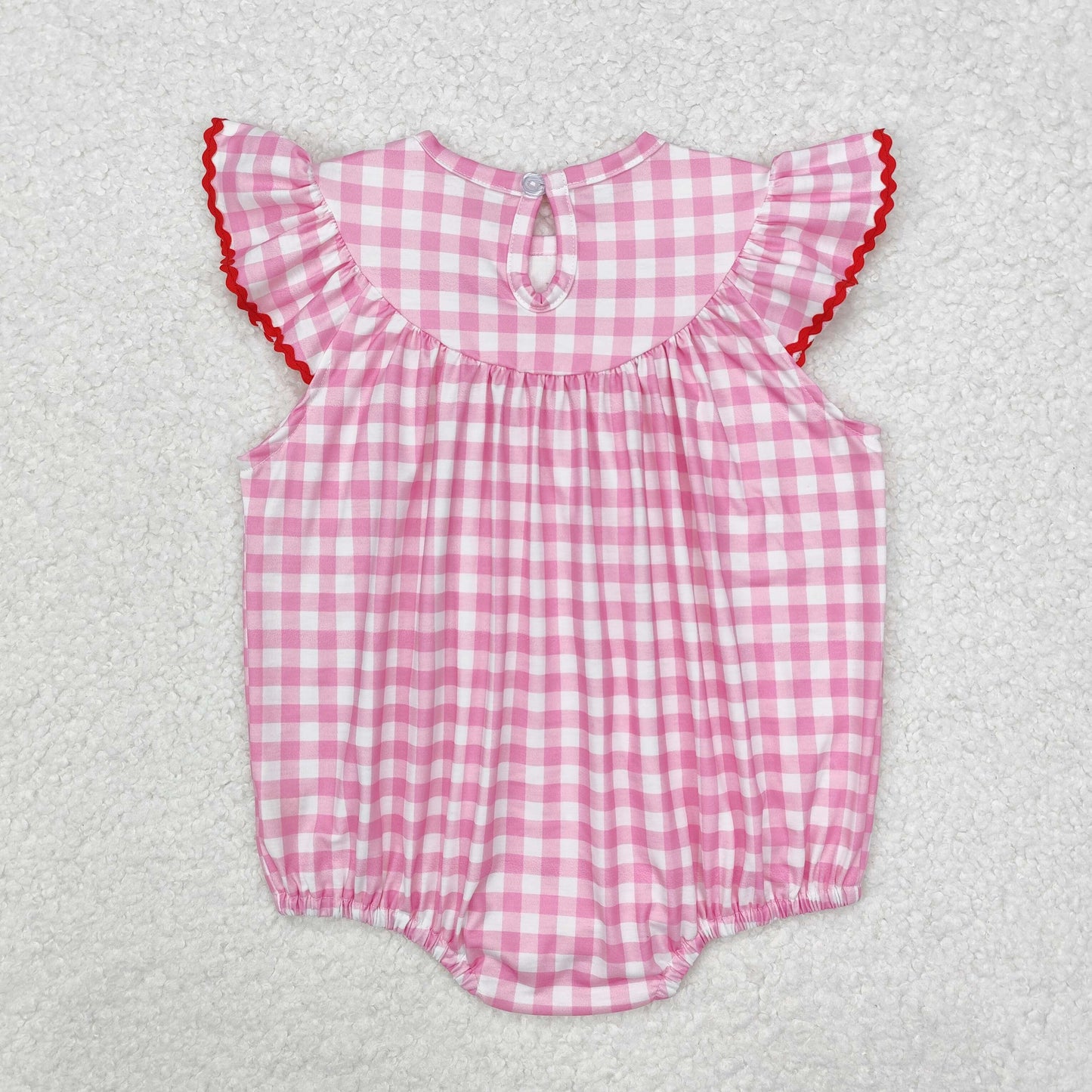 pink plaid embroidery rabbit pattern Baby Romper
