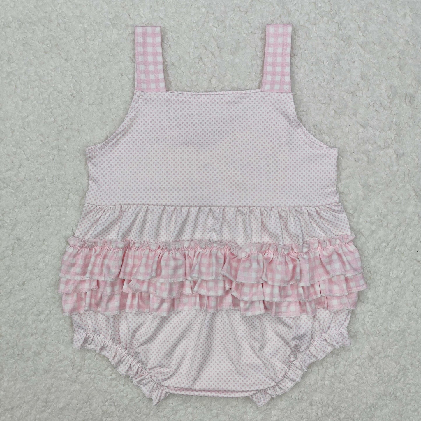 pink plaid big bow lace Baby Romper