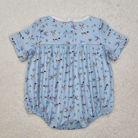 blue duck deer print Girls romper