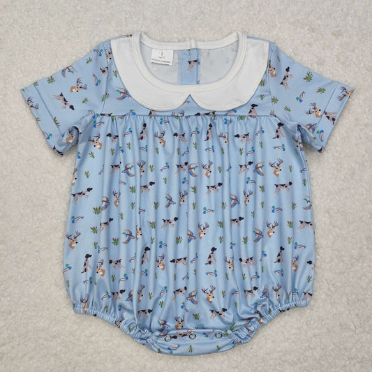 blue duck deer print Girls romper