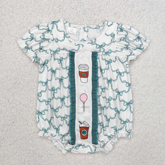 green bow cuop pattern Print Baby Romper