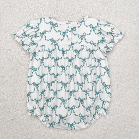 green bow cuop pattern Print Baby Romper