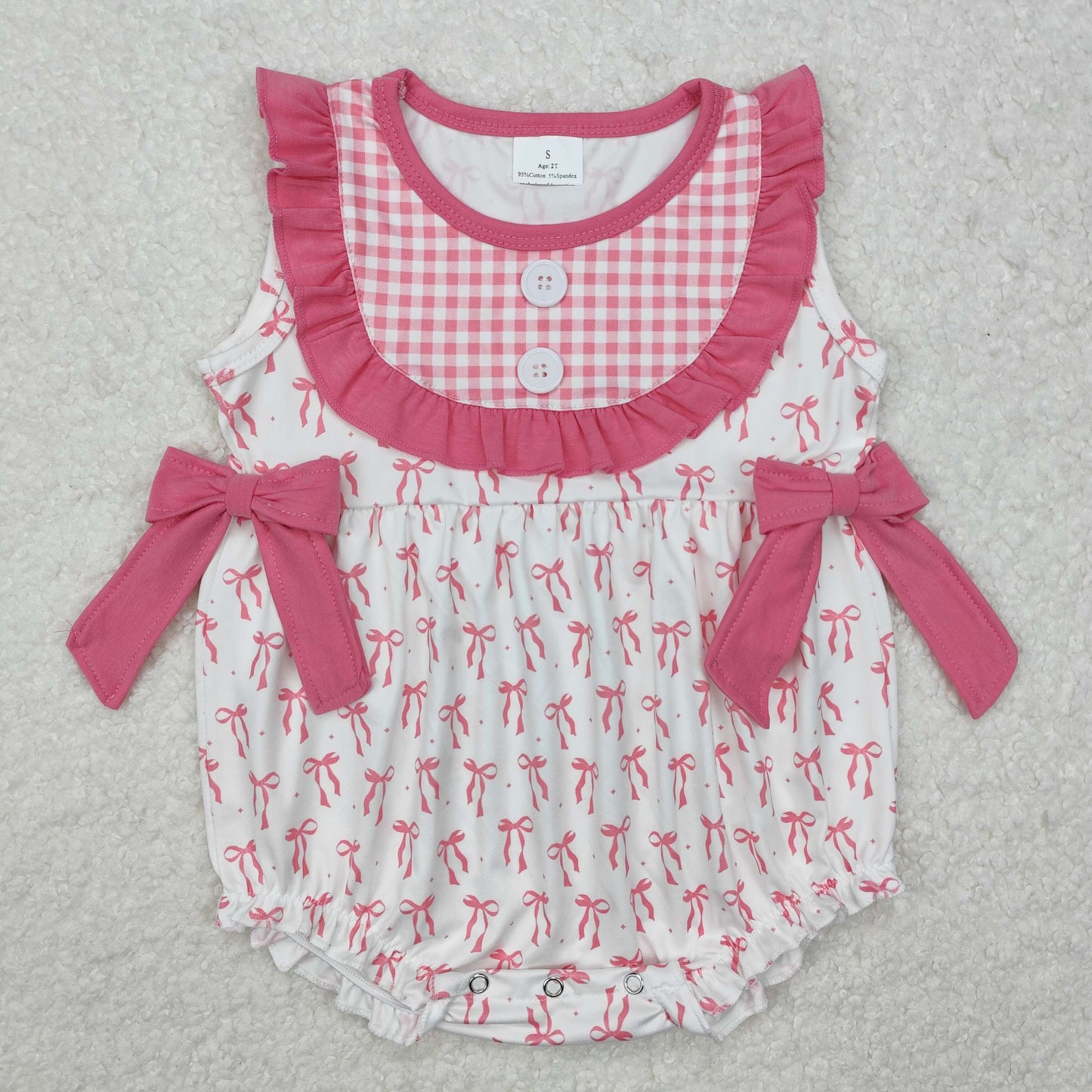 pink plaid bow lace Baby Romper