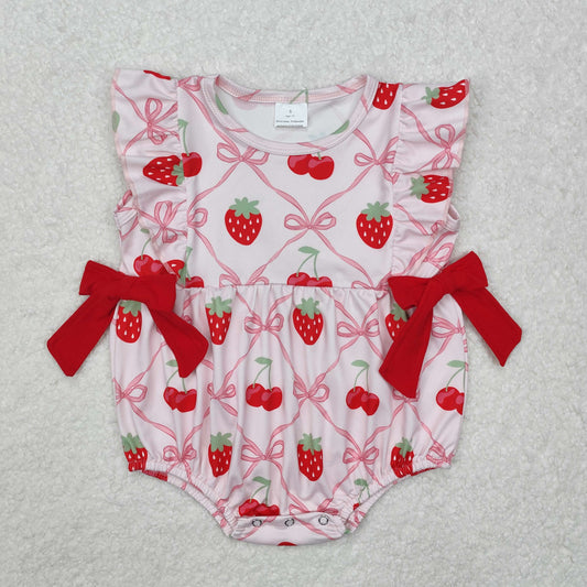 pink bow strawberry girls pattern Print Baby Romper