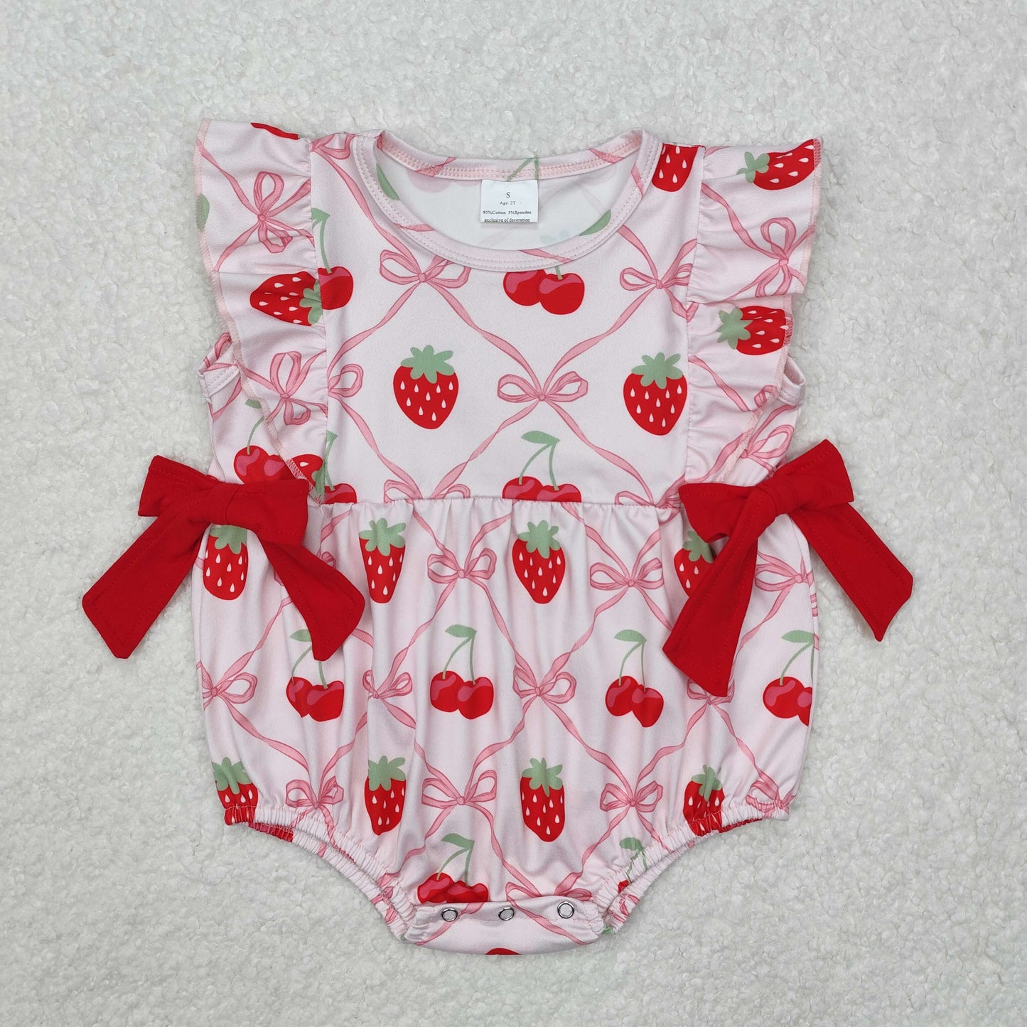 pink bow strawberry girls pattern Print Baby Romper