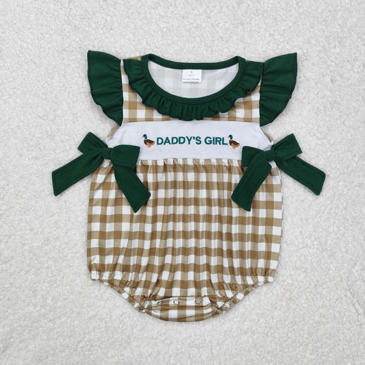 green duck daddy's girl embroidery Baby Romper