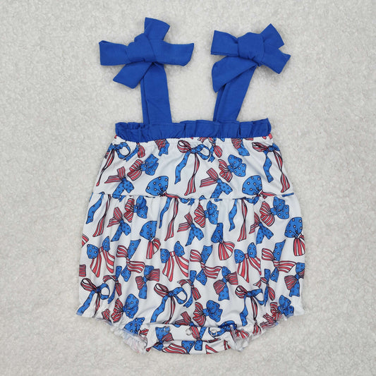 Blue american flag bow girl Baby Rompe