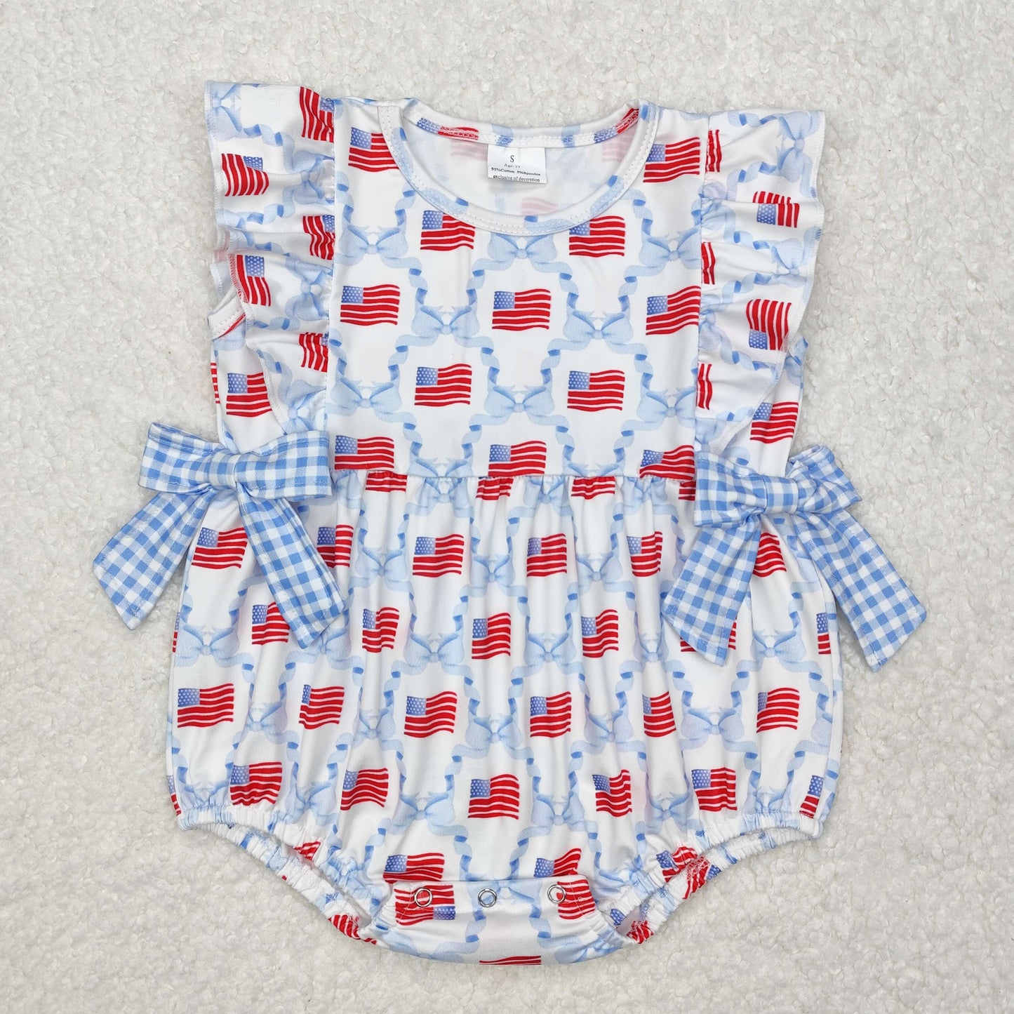 Blue plaid bow flag girls pattern Print Baby Romper
