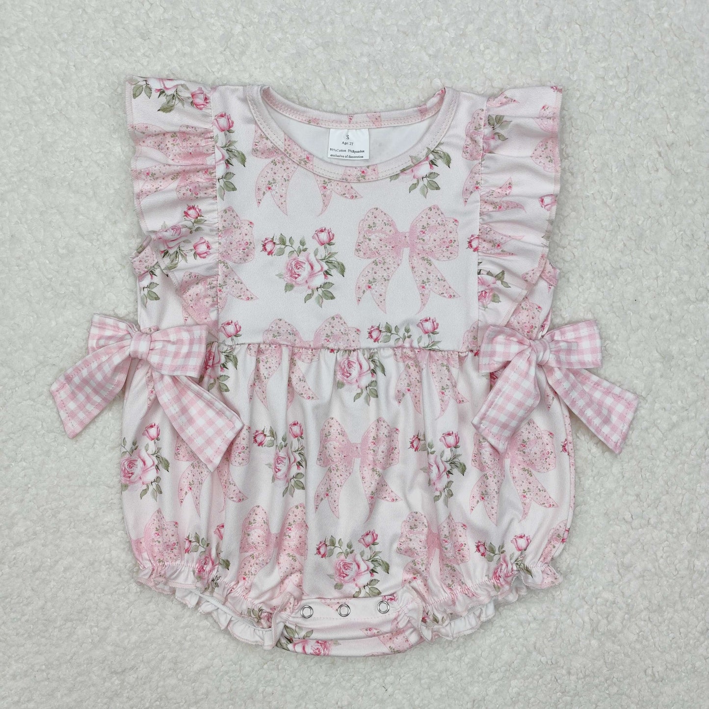 Flowers pink bow print Baby Romper