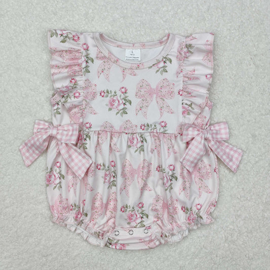 Flowers pink bow print Baby Romper