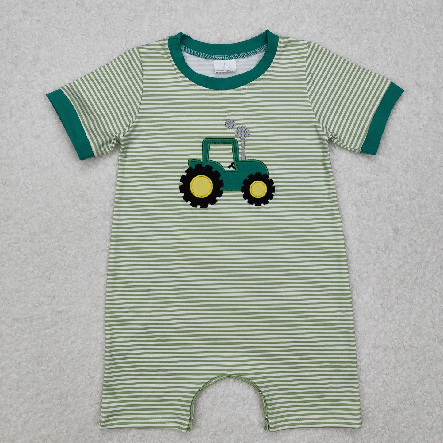 green stripe tractor Print Baby Romper