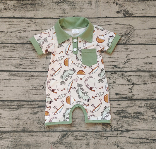 Pre-order Green fish pattern short sleeve baby romperSR2472