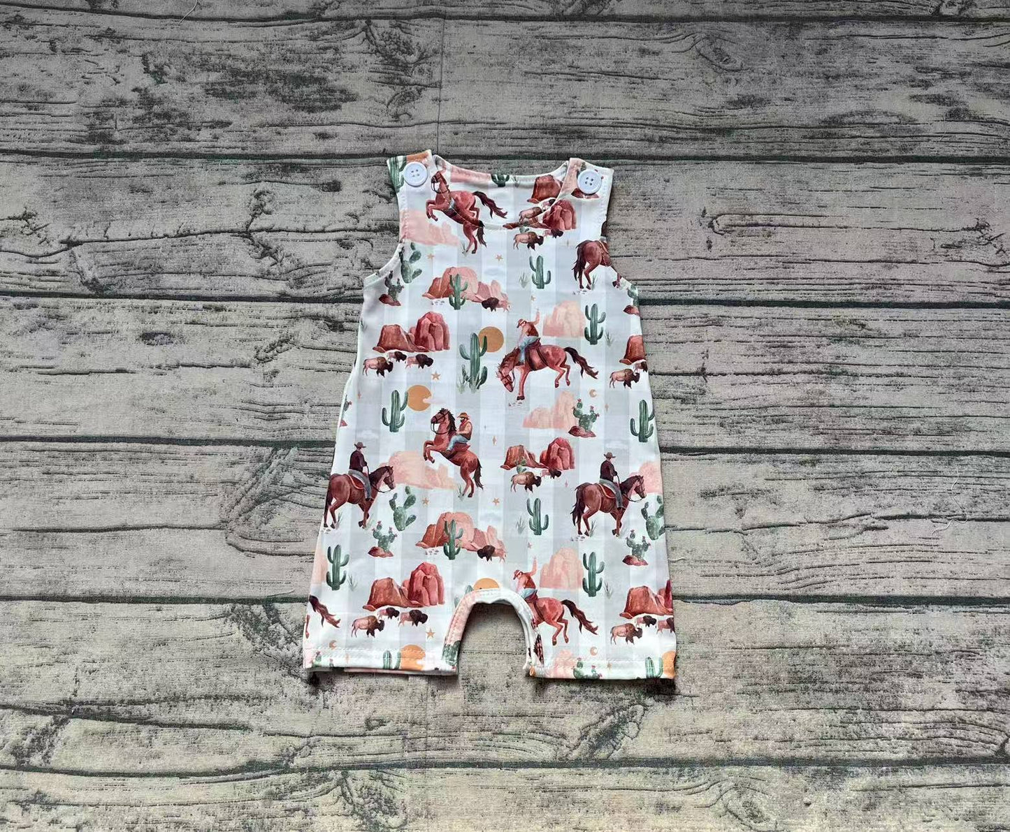 Pre-order cactus plaid short sleeve baby romperSR2538