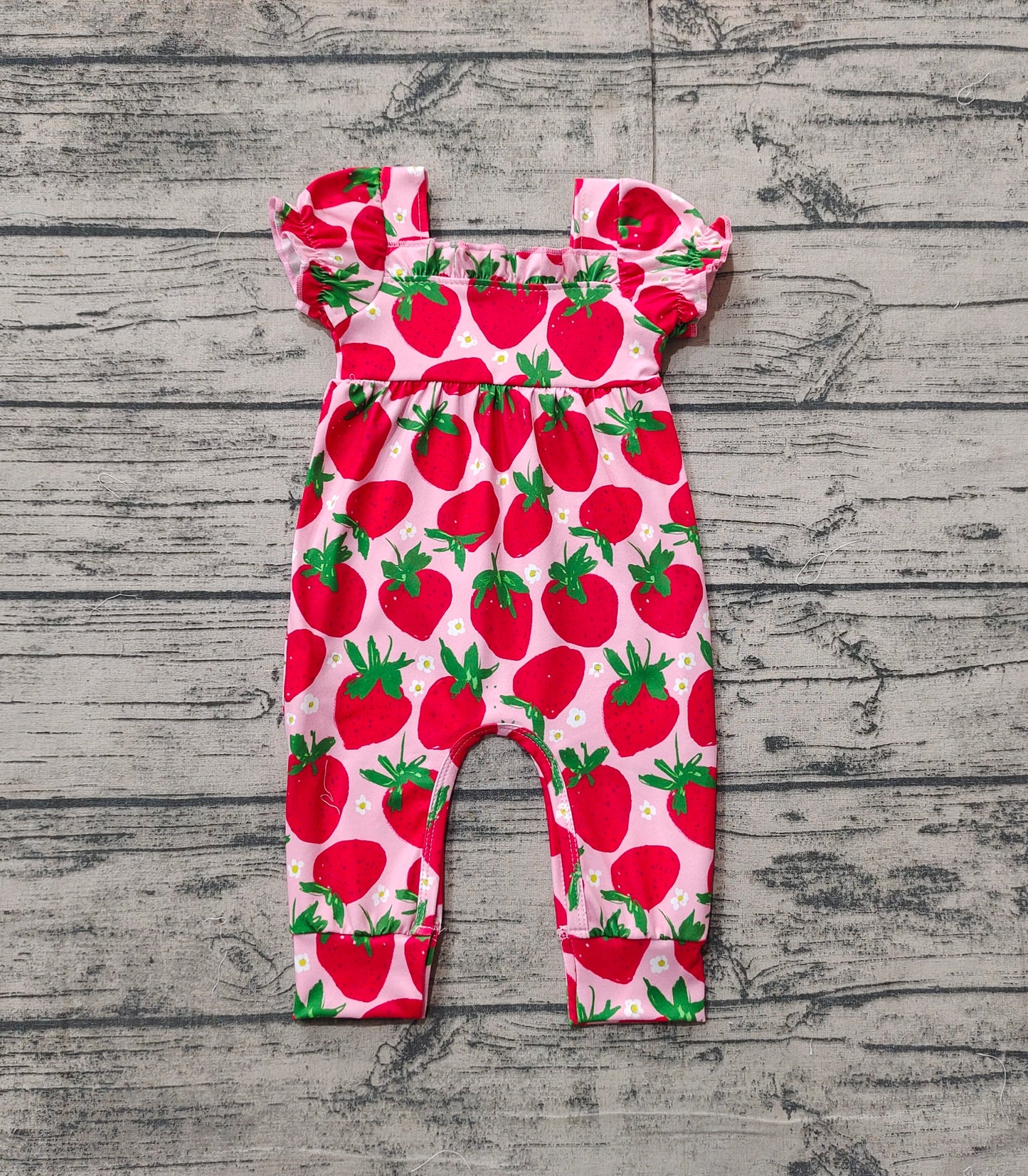 Pre-order strawberry print short sleeve baby romperSR2597