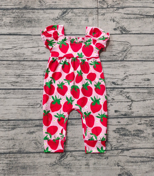 Pre-order strawberry print short sleeve baby romperSR2597