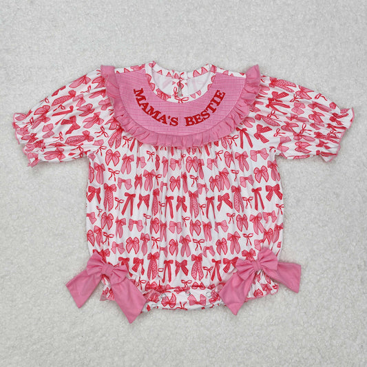 pink bow mama's bestie Print Baby Romper