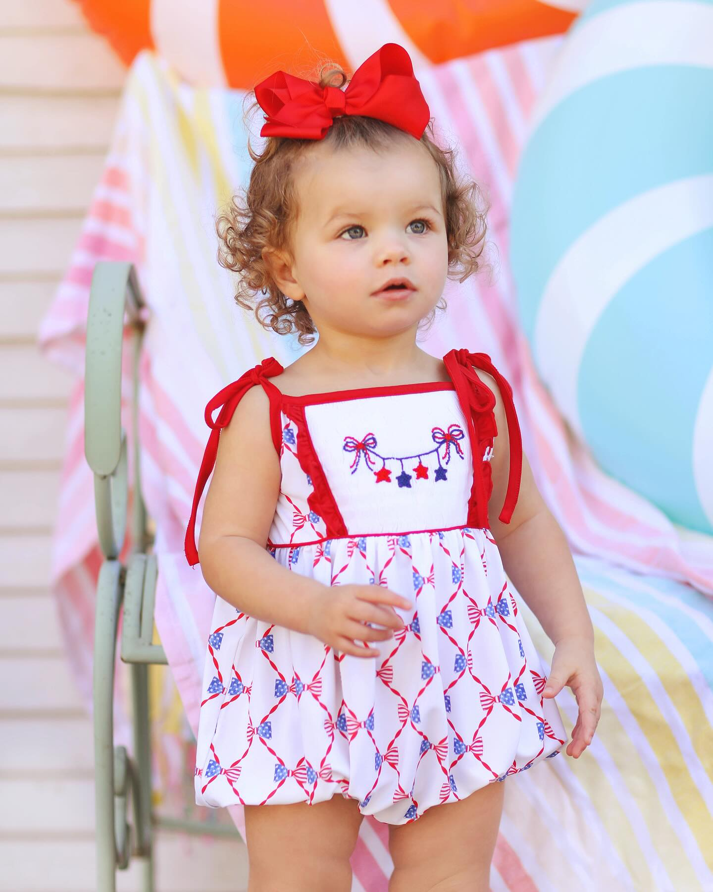 Pre-order 4th of July bows print sleeveless baby romperSR2740