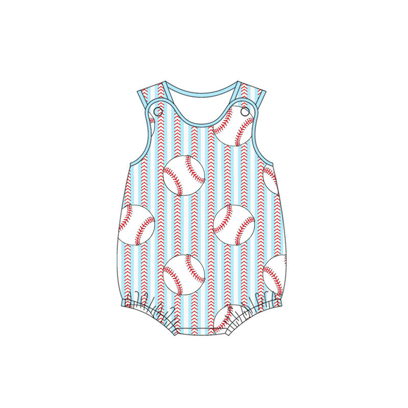 Pre-order baseball stripe sleeveless baby romperSR2743