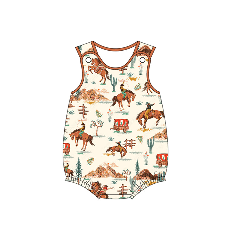 Pre-order hunting horse print baby romperSR2745