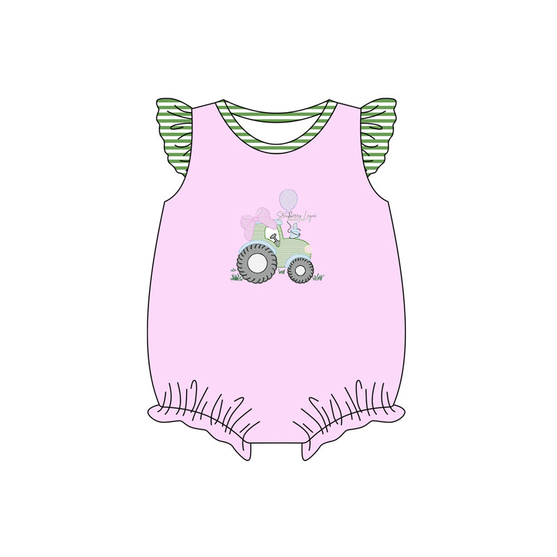 Pre-order purple tractor sleeve baby romperSR2758