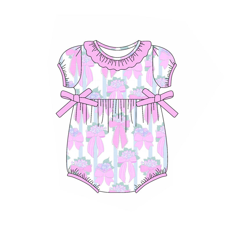 Pre-order purple bow flowers shoirt sleeve baby romperSR2759