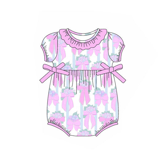 Pre-order purple bow flowers shoirt sleeve baby romperSR2759