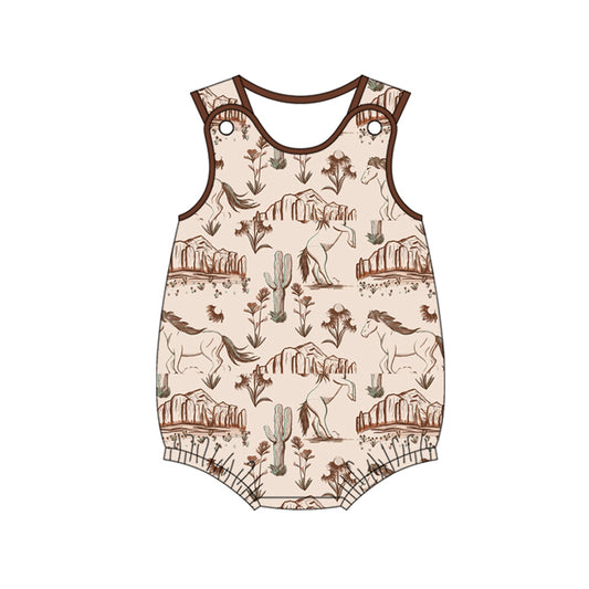 Pre-order beige western cowboy cactus sleeveless baby romperSR2780