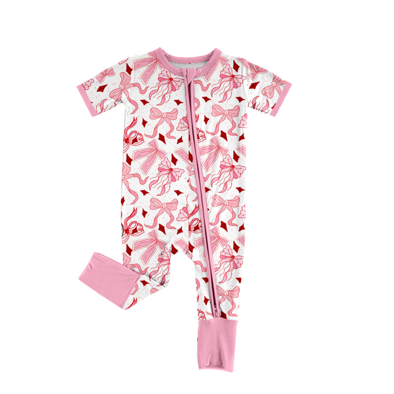 Pre-order pink bows short sleeve baby romperSR2790