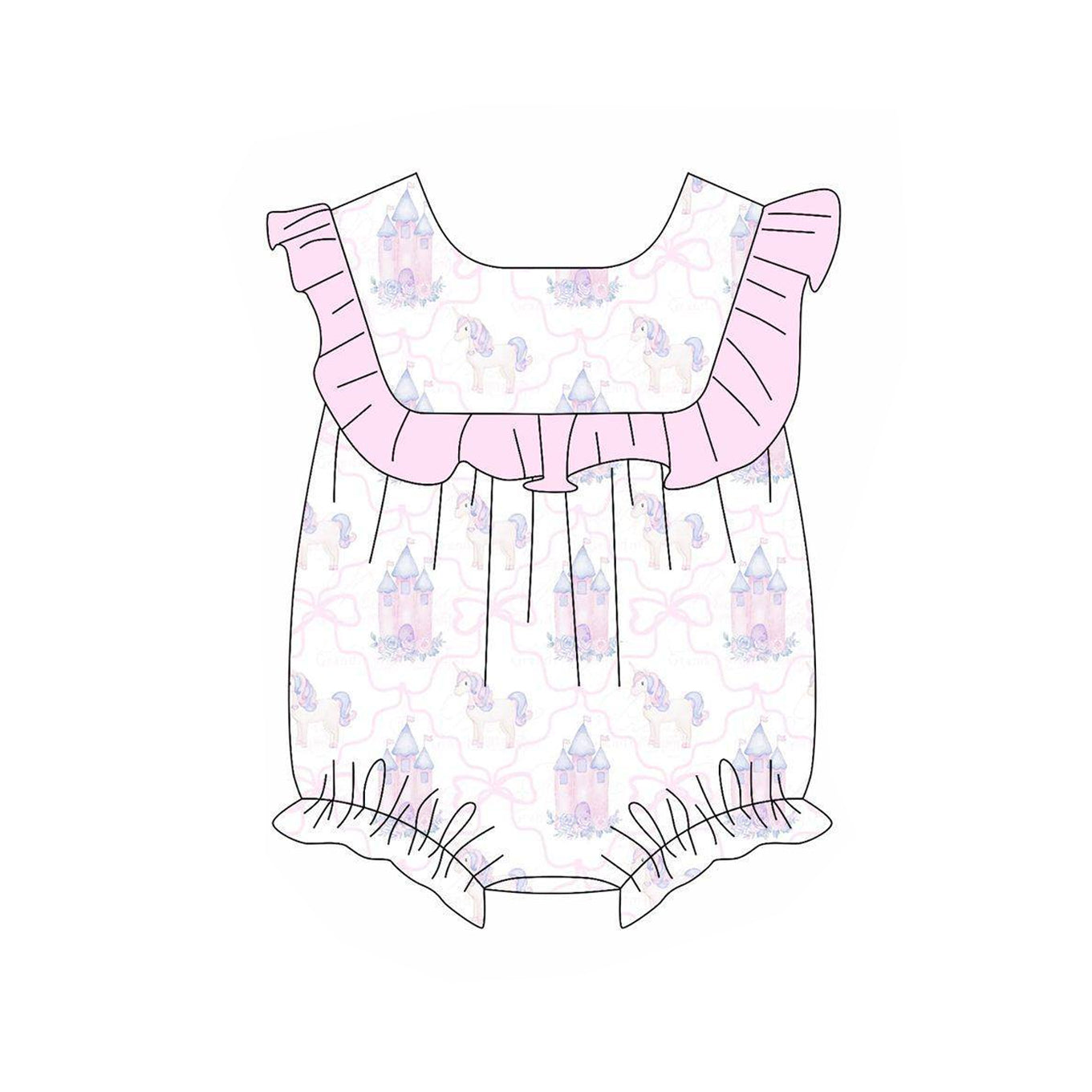 Pre-order castle pink bow print baby romper SR2830