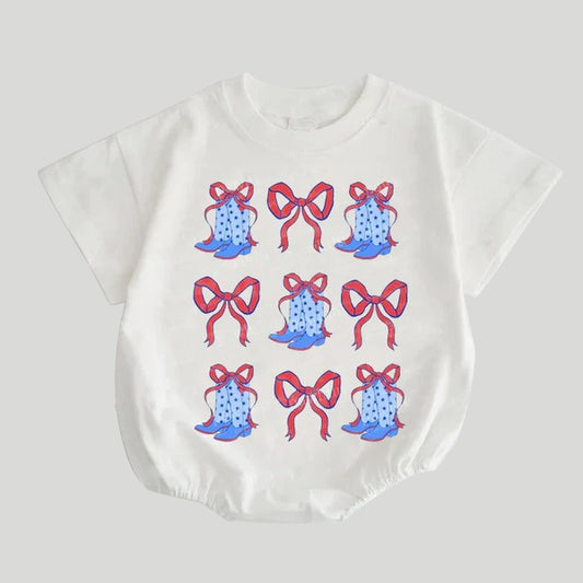 Pre-order Bow boots print short sleeve romper SR2866