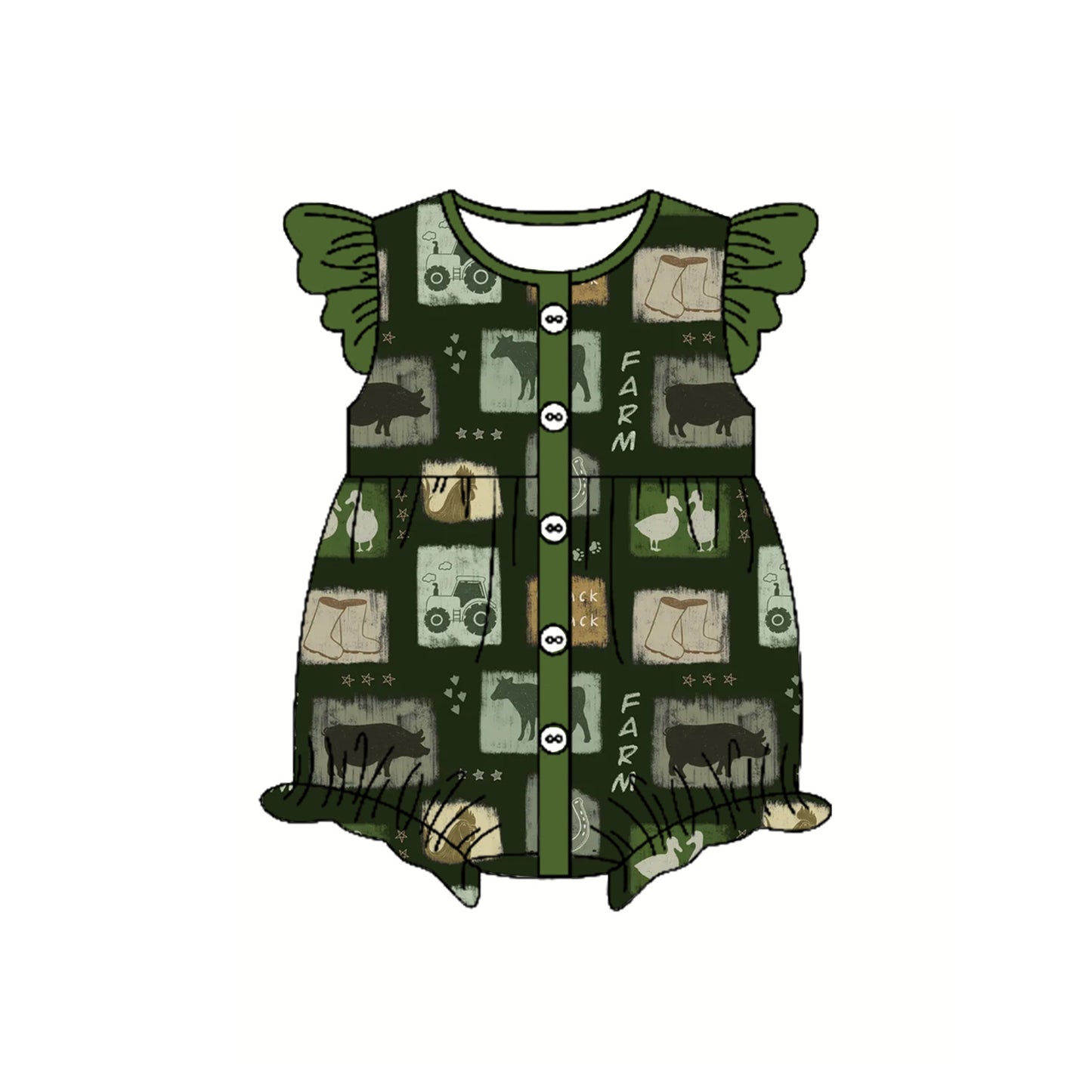Pre-order green pattern button romper SR2873