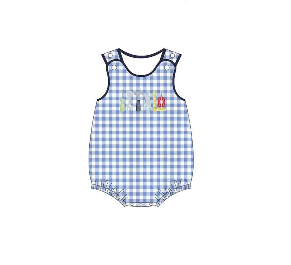 Pre-order tool blue plaid romper SR2877