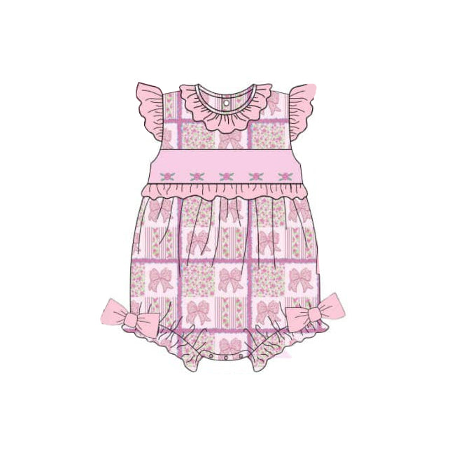 Pre-order pink bow flowers romper SR2882