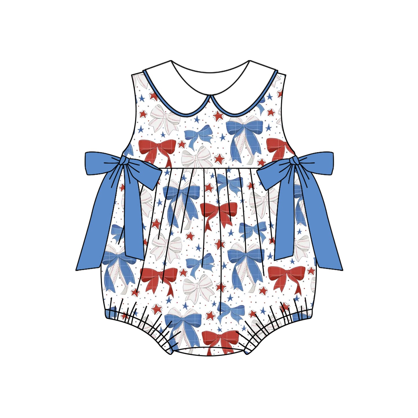 Pre-order red blue bow baseball sleeveless romper SR2886