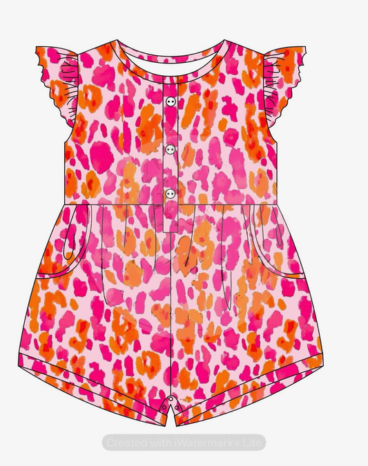 Pre-order pink orange leopardflying sleeve romper SR2887