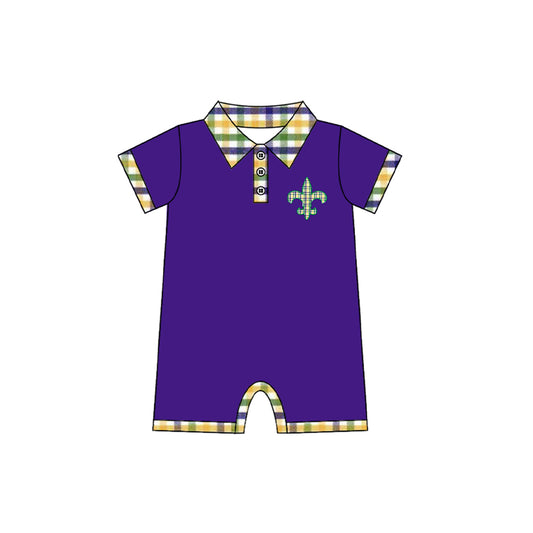Pre-order Mardi Gras Purple Short sleeve baby Romper SR3241