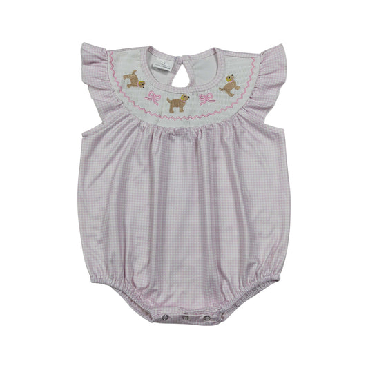 Pink Stripe Embroidered Dog Print Baby Romper SR3316