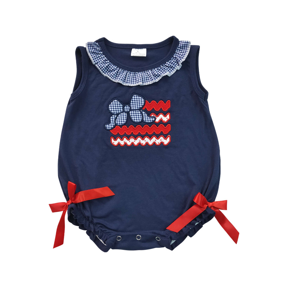 4th of july Embroidered Bow Print Baby Romper SR4152